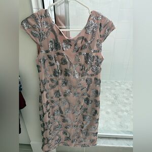 Used Adrianna Papell Blush and Silver Sequin Dress